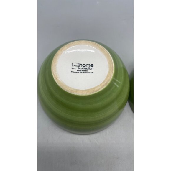 JCPenney Green & White Porcelain Bowls Set Of 2 By Home Collection 6x3.5" READ - Picture 4 of 7